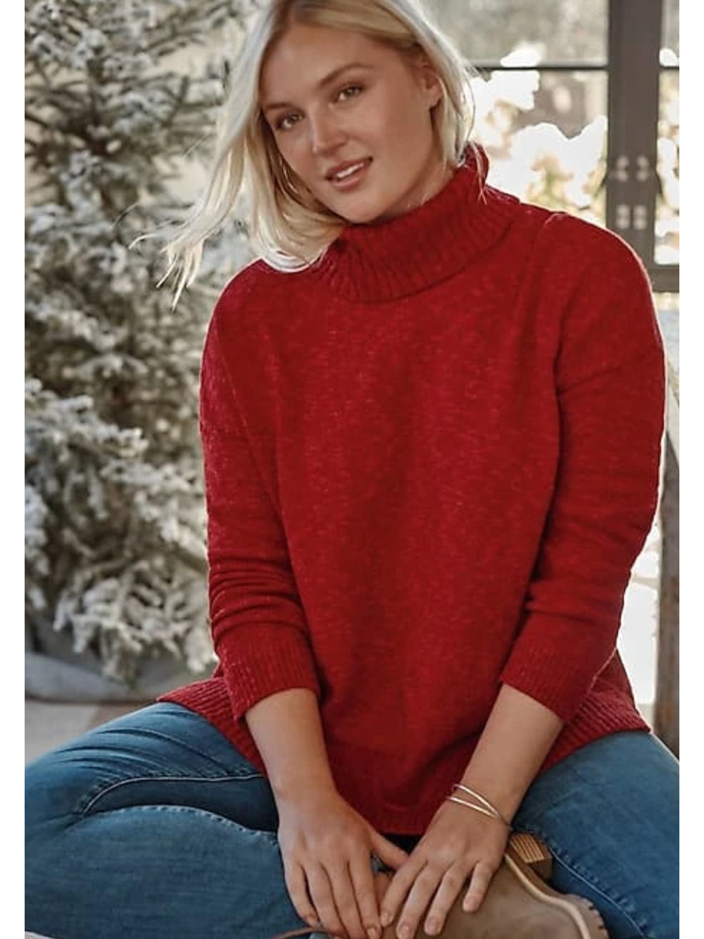 J Jill Womens Cabin Tweed Knit Sweater Turtleneck Chili Multi Red Large NWT